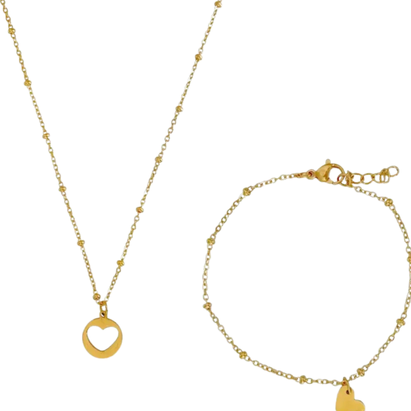 Goudkleurige sieradenset voor moeder en dochter met hartvormige ketting en armbandje