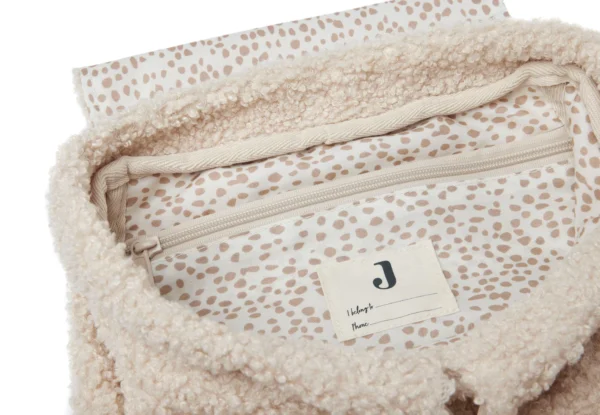Jollein – Teddy Rugtasje met Naam – Zacht Bouclé Rugzakje voor Peuters Nougat