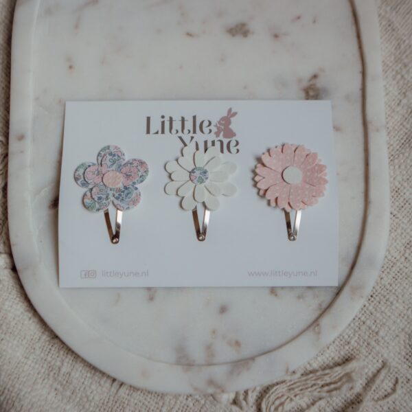 Set van 3 bloemen haarspeldjes voor meisjes, klikklak speldjes van 4 cm met pastel bloemen